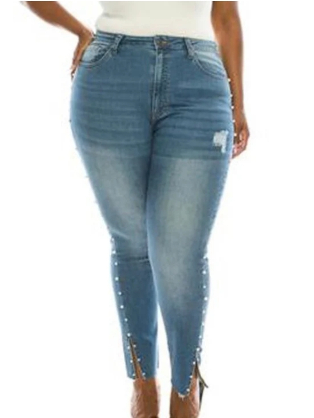 Ci Sono Light Blue High-Rise Skinny Jeans with Pearl Accents Size 11/30